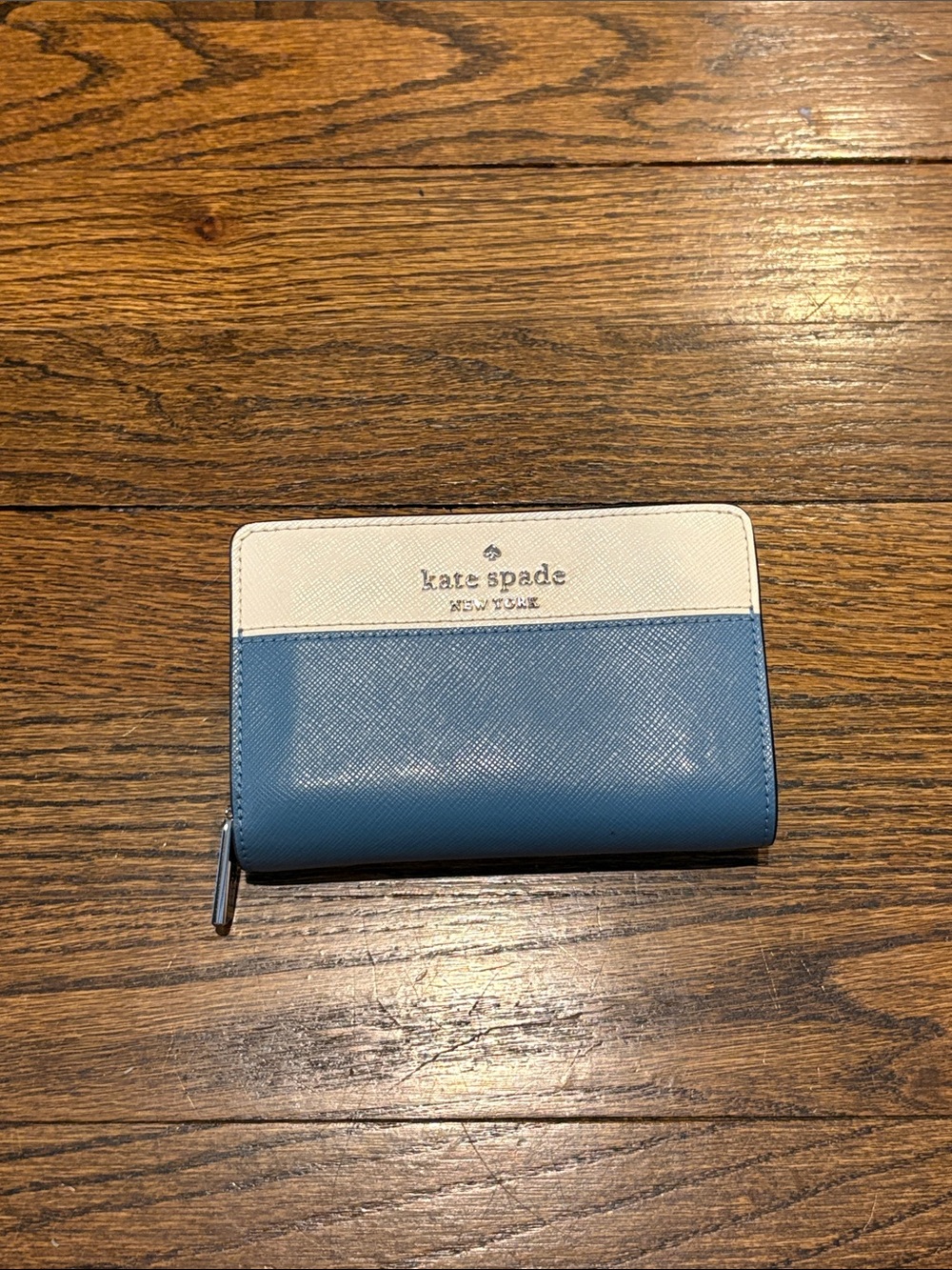 kate spade Two-Tone Zip Wallet in White and Light Blue
